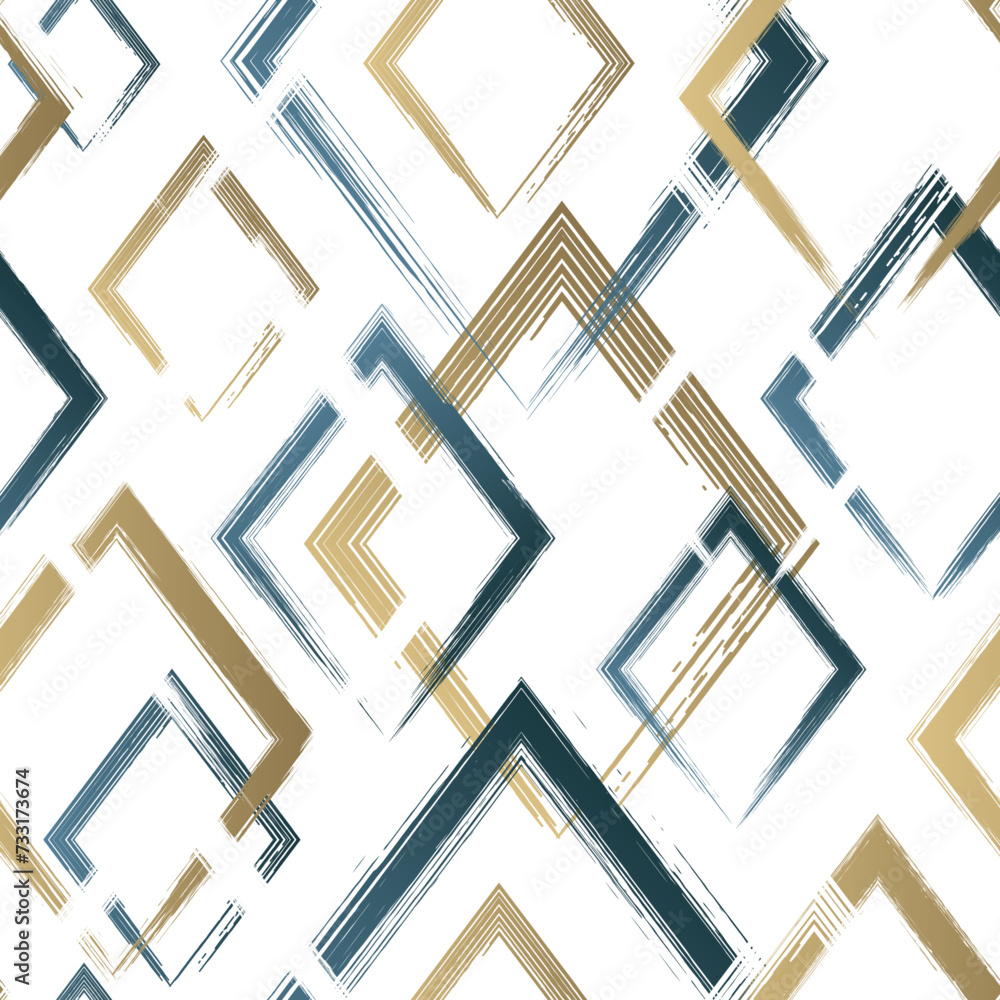 Poster abstract rhomb seamless pattern. repeating gold grunge backdrop. random rhombus. background golden p