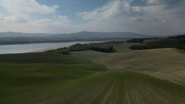 Aerial view of Lake Oasi San Giuliano Matera in Basilicata in southern Italy