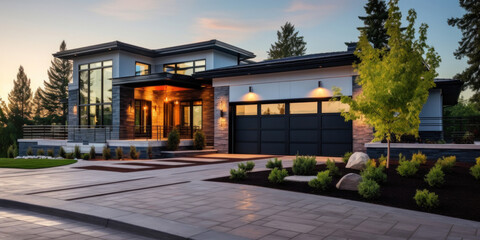 A luxurious new construction home, Modern style of home with car garage.