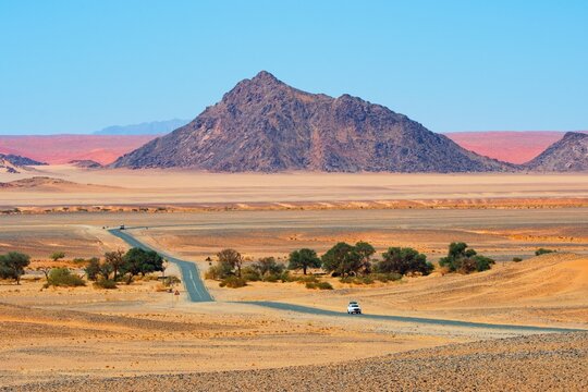 Scenic road in Namib-Naukluft National Park, Namibia. Famous namibian road trip spot.