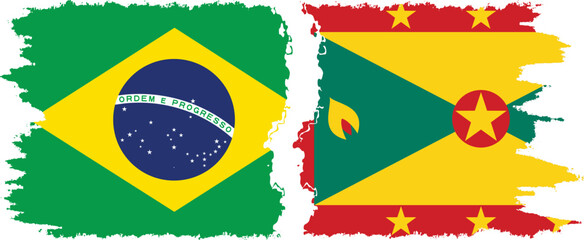 Grenada and Brazil grunge flags connection vector