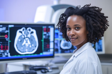 Portrait of smiling female doctor looking at camera in x-ray room
