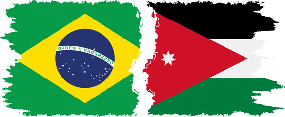 Jordan and Brazil grunge flags connection vector