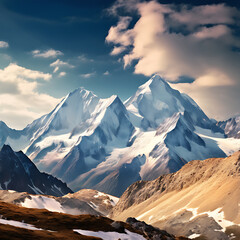 Majestic mountain peaks with snow capped summits Generative Ai