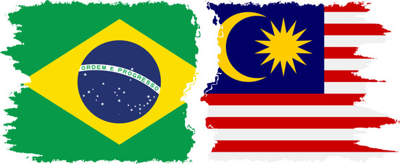Malaysia and Brazil grunge flags connection vector