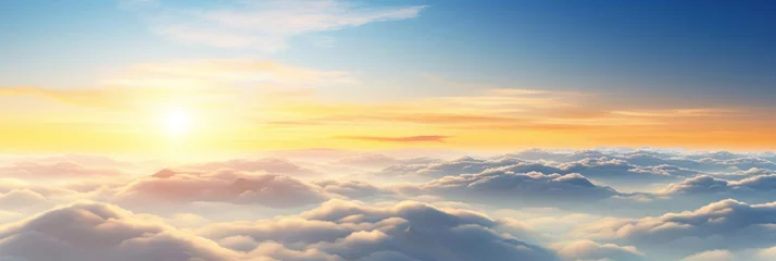 Deurstickers Aerial view of Beautiful sunrise sky above clouds or fog with dramatic light at dawn. © Wararat