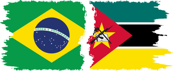 Fototapeta premium Mozambique and Brazil grunge flags connection vector