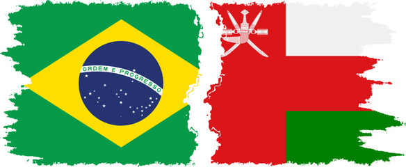 Oman and Brazil grunge flags connection vector