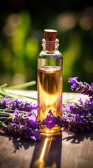 An essential aromatic oil and lavender flowers, Relax, Sleep Concept.