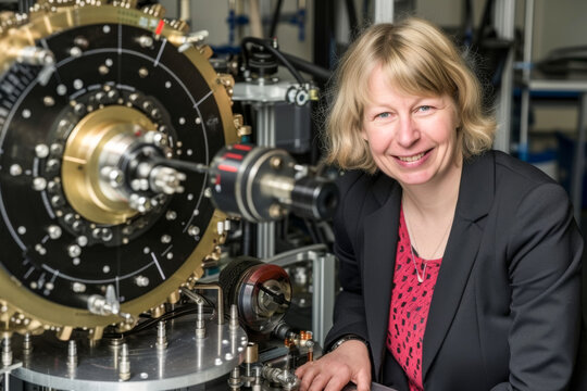 Portrait of a mature businesswoman in front of a machine.