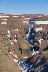 Waterfall on Hoisey River. Putorana Plateau landscape. Russia, Taimyr - 733178281
