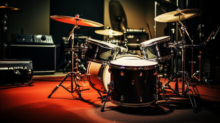 Fototapeta na wymiar A drum set in a recording studio