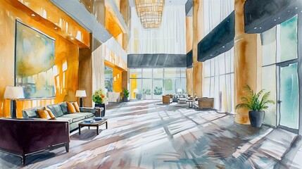 modern building, hotel lobby  - obrazy, fototapety, plakaty