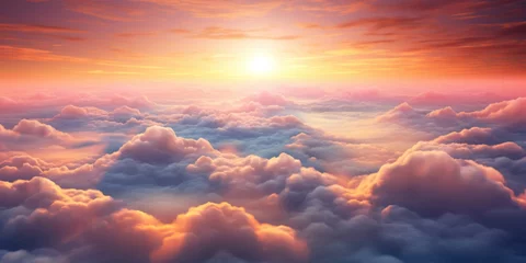 Fotobehang Beautiful sunrise sky above clouds with dramatic light in the morning. © Wararat