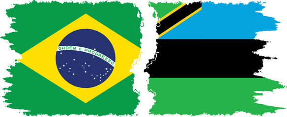 Zanzibar and Brazil grunge flags connection vector