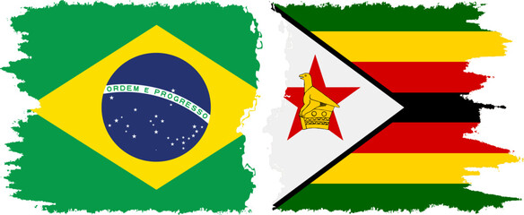 Zimbabwe and Brazil grunge flags connection vector