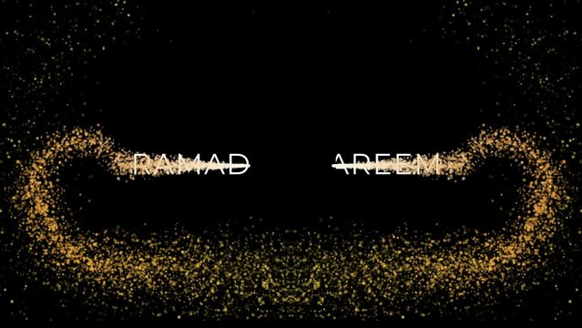 Ramadan Kareem text animation . Glitter Light circle trail Sparkling star dust trail spiral particle effect animation.