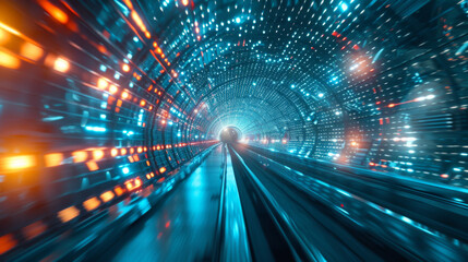An image showing a futuristic tunnel along with light projections. - obrazy, fototapety, plakaty