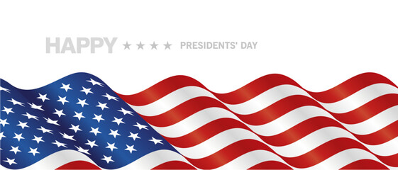 Happy Presidents' Day long wavy abstract flag ribbon banner on white background
