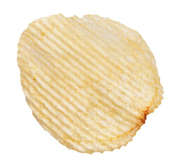 Close-up view of a single ridged potato chip isolated on a white background.