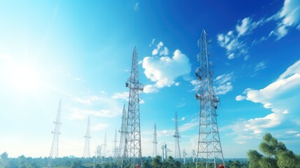 TV antennas symbolizing wireless technology against the backdrop of a blue morning sky.