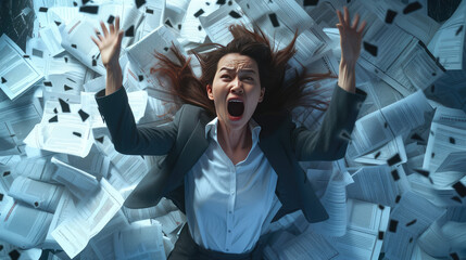Corporate Chaos Professional Buried in Documents
 - obrazy, fototapety, plakaty