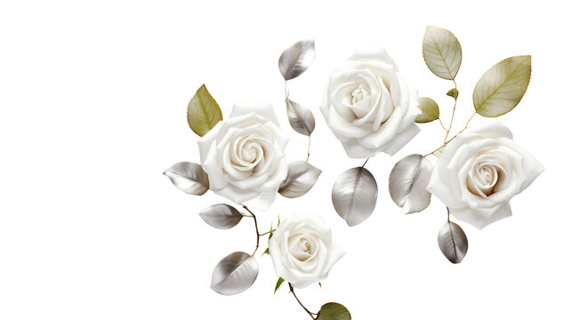 Silver Roses Collection: Botanical Garden Design Elements for Perfume, Essential Oil, or Decorative Floral Art, Top View PNG Images with Transparent Backgrounds for Modern Beauty Concepts