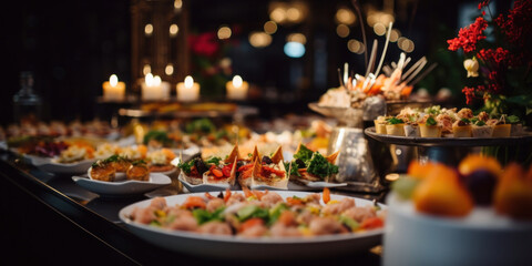 Naklejka na ściany i meble Cuisine Culinary Buffet Dinner Catering Dining Food Celebration Party, Catering food Concept.