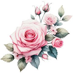 Bunch pink rose floral spring watercolor border decoration art.