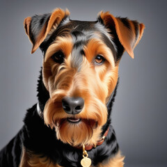 Portrait of nice airedale terrier. Generative AI