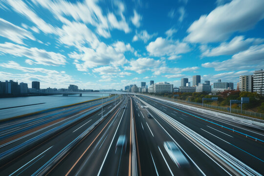 An image of an open highway through a city.