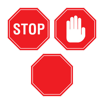 Se&ntilde;ales de stop rojas, una con una mano y otra en blanco. Vector