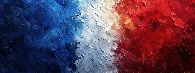 The French tricolor flag is artistically depicted with a dramatic interplay of light and shadow, capturing the dynamic spirit of France.