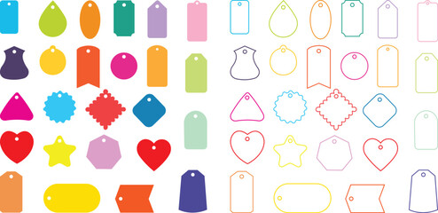 Set of Sale or gift blank badges and labels. Template banner shopping badges. Special offer, sale, discount, shop, colorful flat and line vector collection isolated on transparent background.