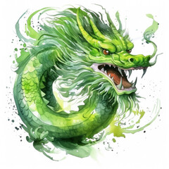 Obraz premium Green wooden dragon symbol 2024. Chinese new year 2024 year of the green wood dragon. Watercolor.