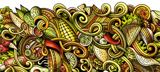 Mexican food detailed cartoon banner illustration