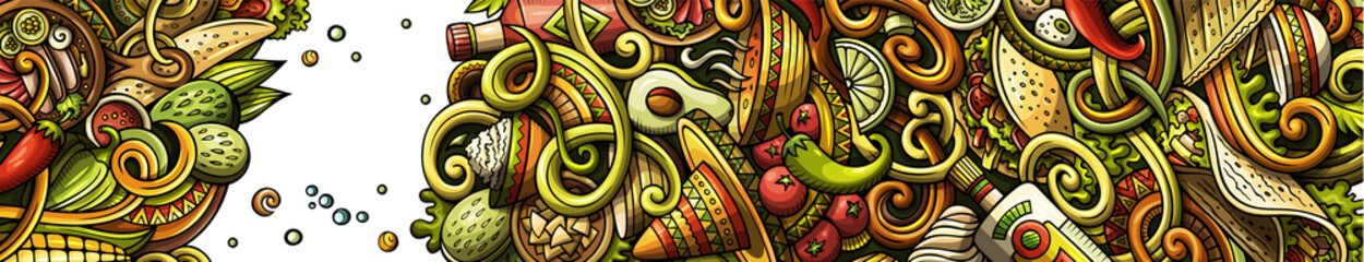 Mexican food detailed cartoon banner illustration