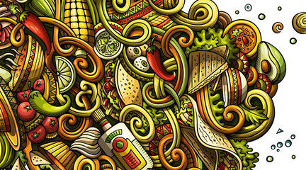 Mexican food detailed cartoon banner illustration