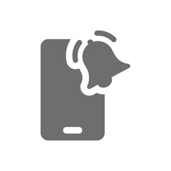 Smartphone and bell notification vector icon. Phone and message black symbol.