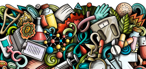 Medicine detailed cartoon banner illustration