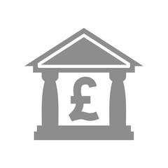 Bank building vector icon. British pound and finance symbol.