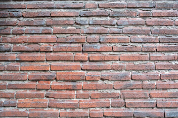 Blank brown red empty aged brick wall background, texture. Ad template, close up view, copy space.