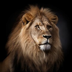 Majestic Lion Portrait Against Dark Studio Background