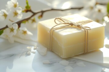 Handmade soap bars with flower buds