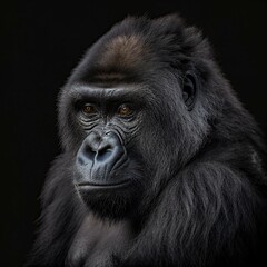 Fototapeta premium Majestic Mountain Gorilla Portrait with Intense Gaze in Dark Studio