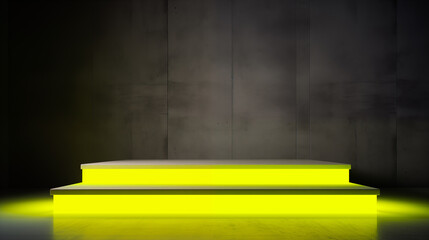 Yellow neon cyber futuristic concrete platform, Product podest for Advertising, Modern Mockup template isolated background