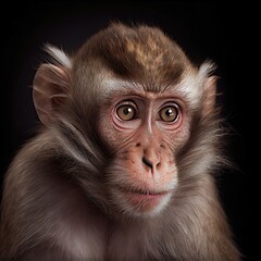 Close-Up Portrait of a Rhesus Macaque Monkey in Studio Setting