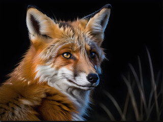 Fototapeta premium Fox Close-Up: Intense Gaze of a Cunning Predator - Wildlife Portrait for Design Projects