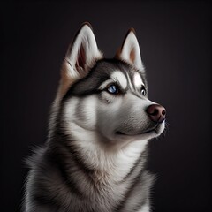 Elegant Siberian Husky Dog Portrait in Studio Setting