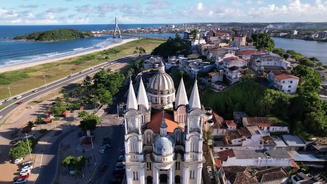 Aerial view of Ilheus, tourist town in Bahia. Historic city center with Catedral Sao Sebastiao.